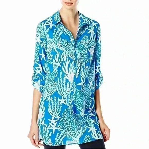 Lilly Pulitzer Captiva Tunic Brewster Blue Good Reef Tunic - Picture 1 of 10